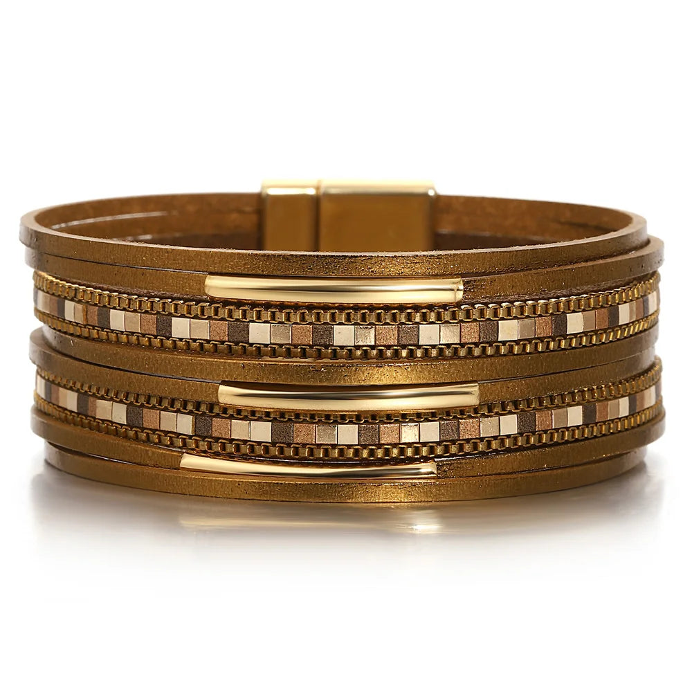 Läderarmband i flera lager, boho