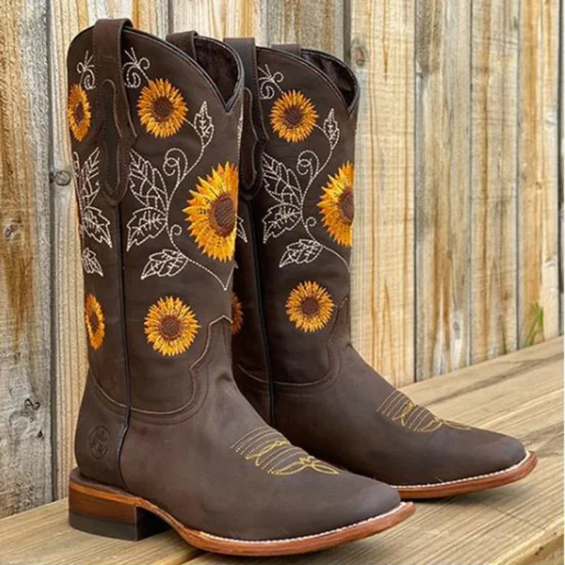 Broderade cowboyboots, brun (dam)
