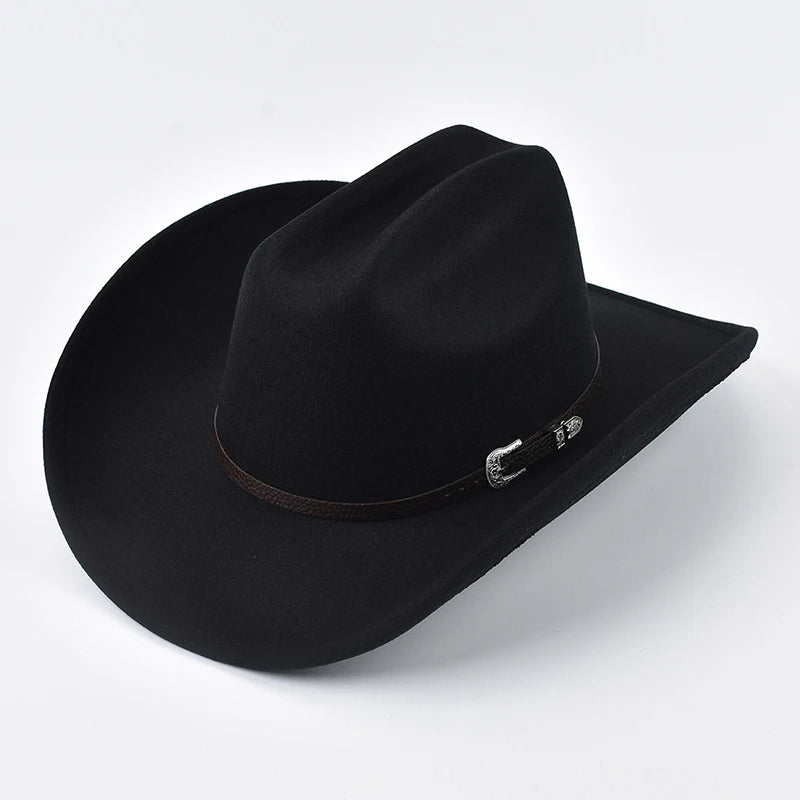 Cowboyhatt med läderband, brett brätte
