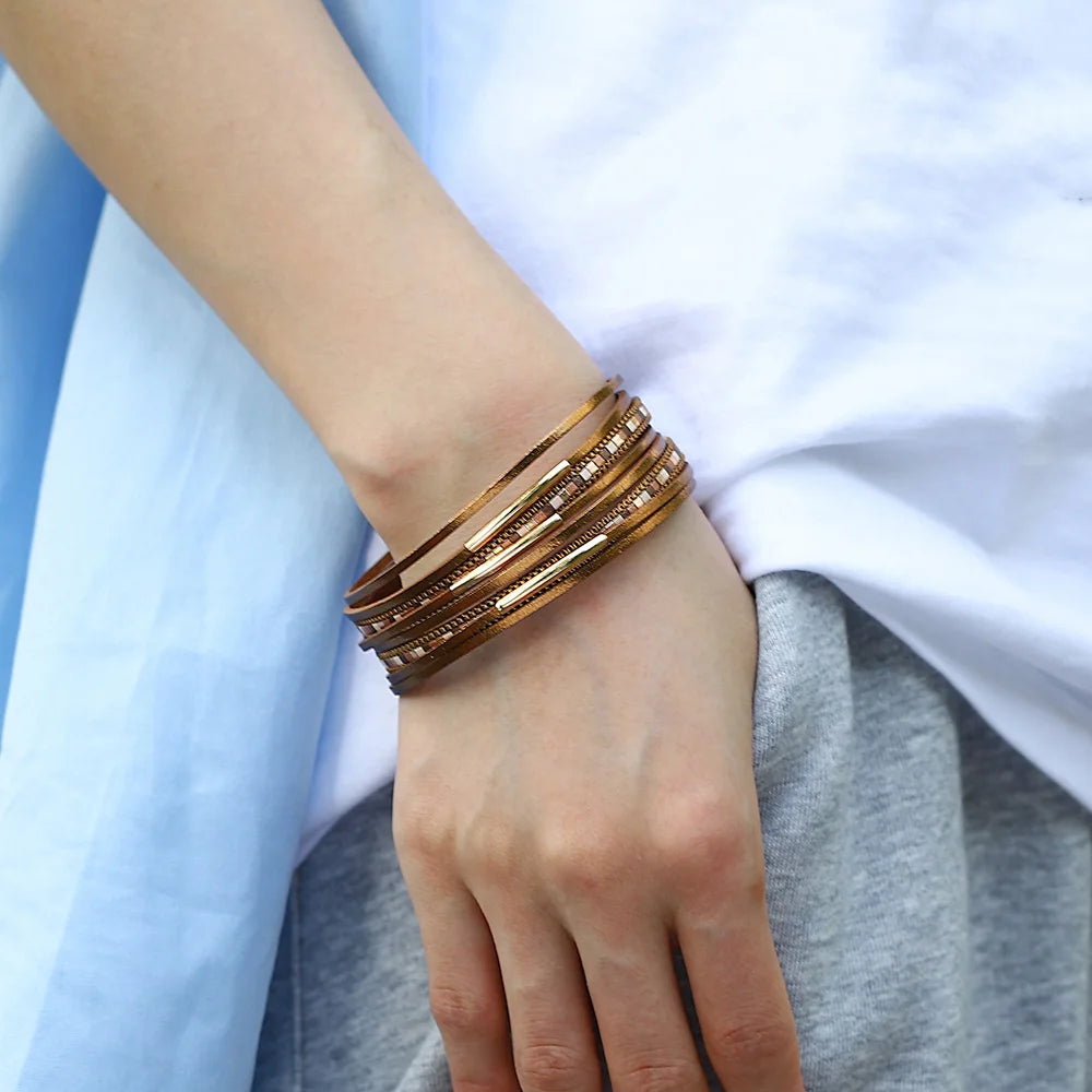 Läderarmband i flera lager, boho