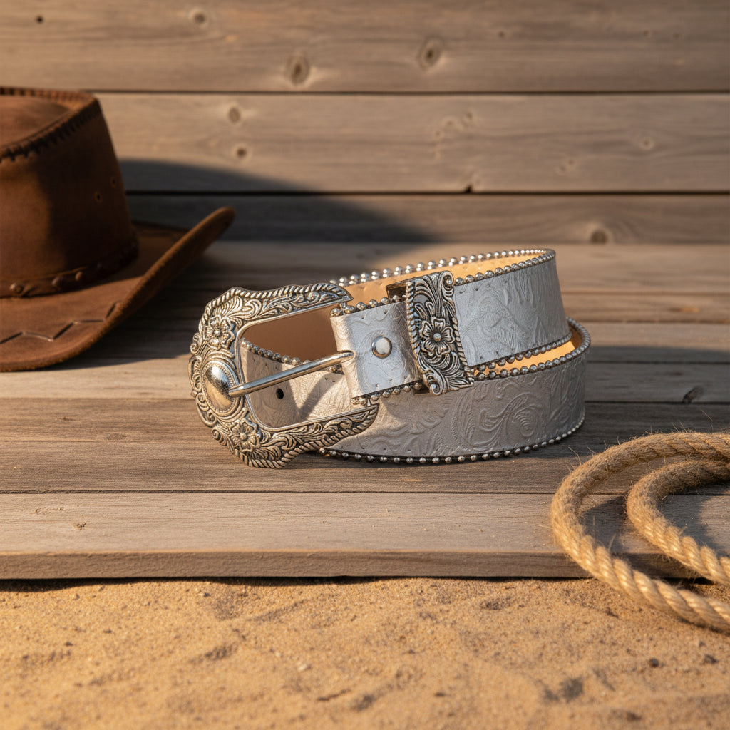 Cowboybälte i PU-läder med graverat spänne