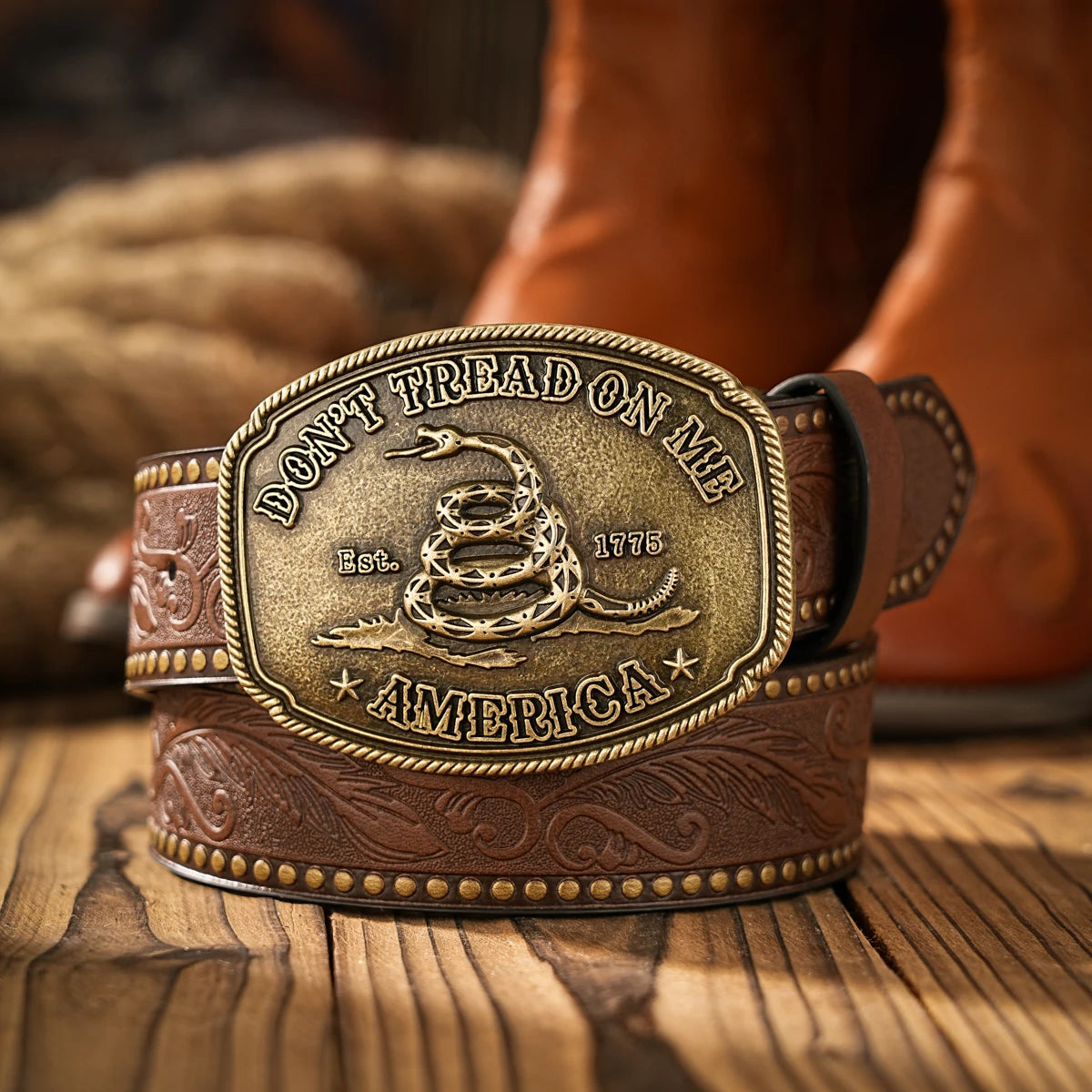 Cowboybälte i PU med metallspänne, vintage