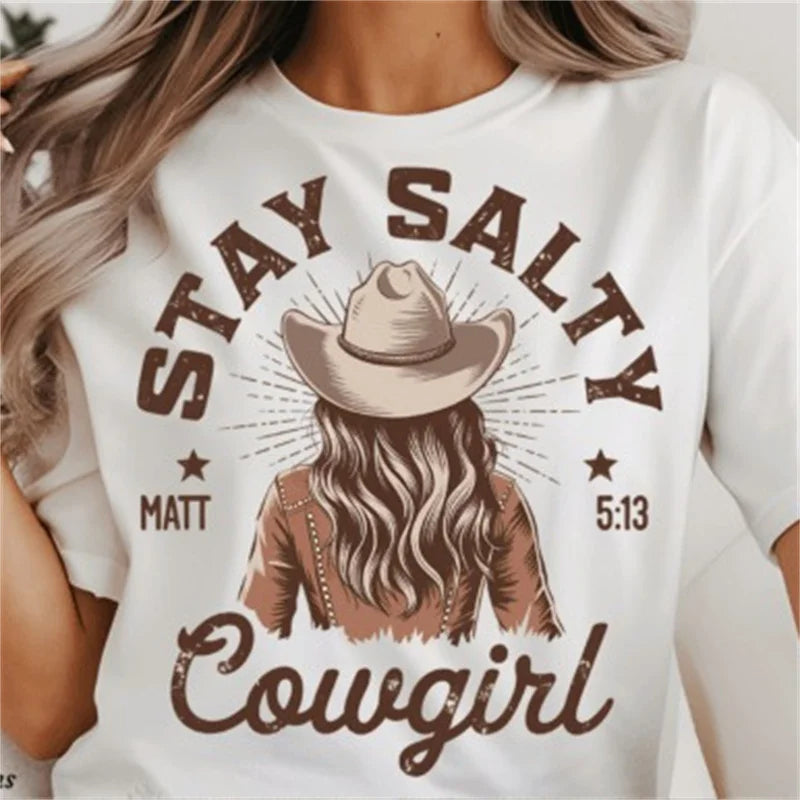 Western t-shirt med tryck, dam
