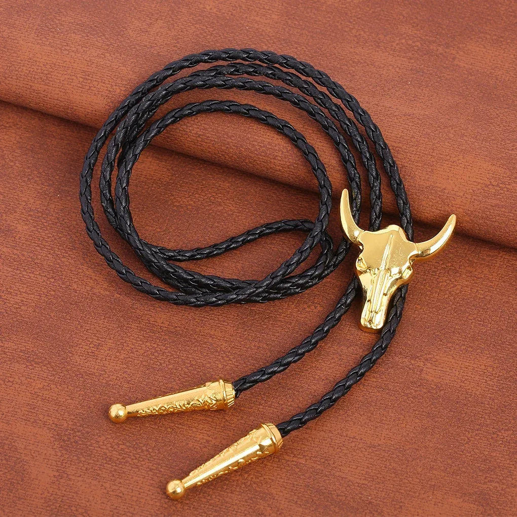 Bolo tie med tjurhuvud, guld (justerbar)