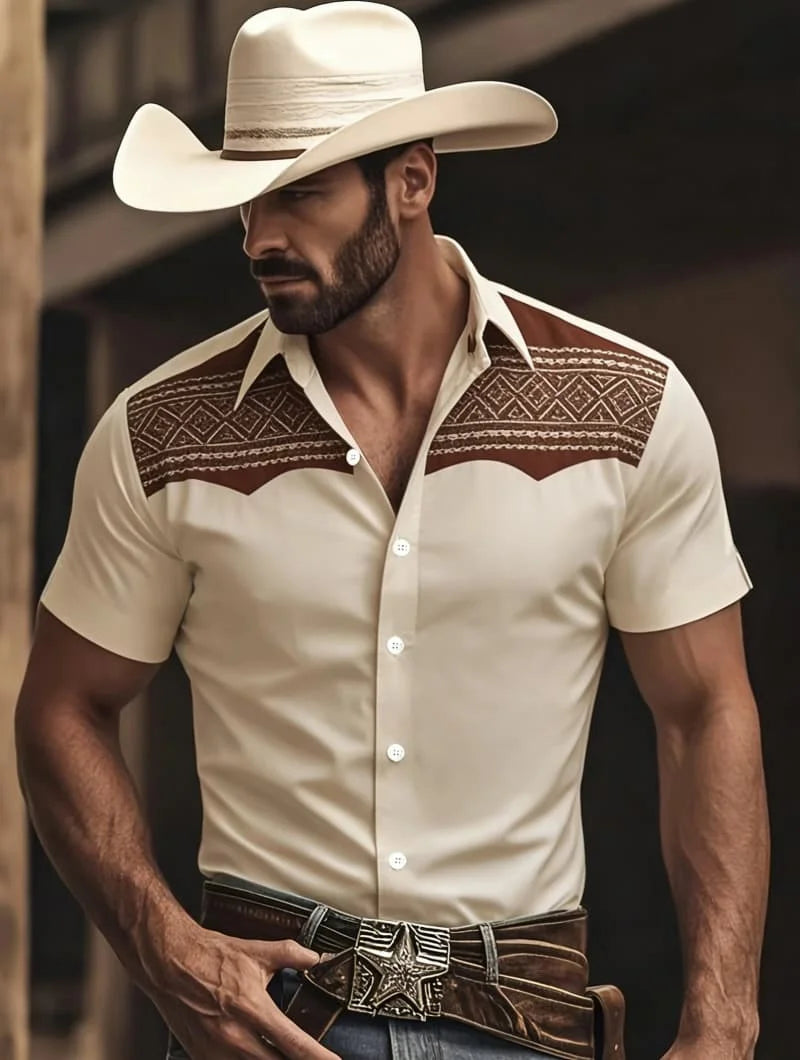 Western kortärmad cowboyskjorta, herr