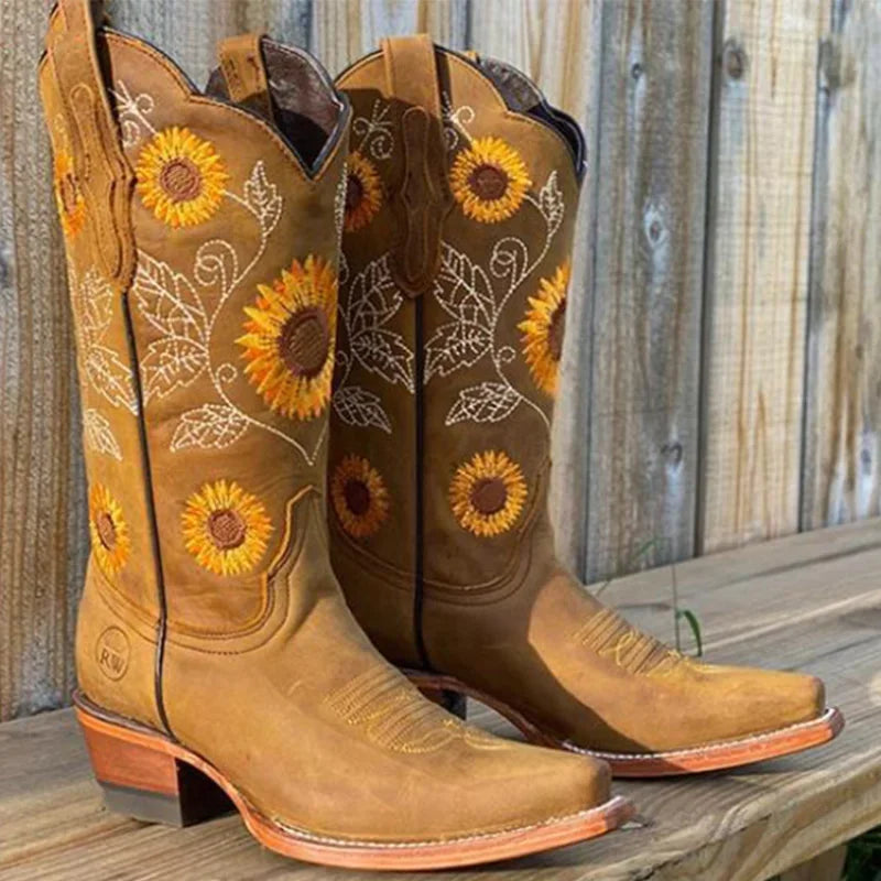 Broderade cowboyboots, brun (dam)
