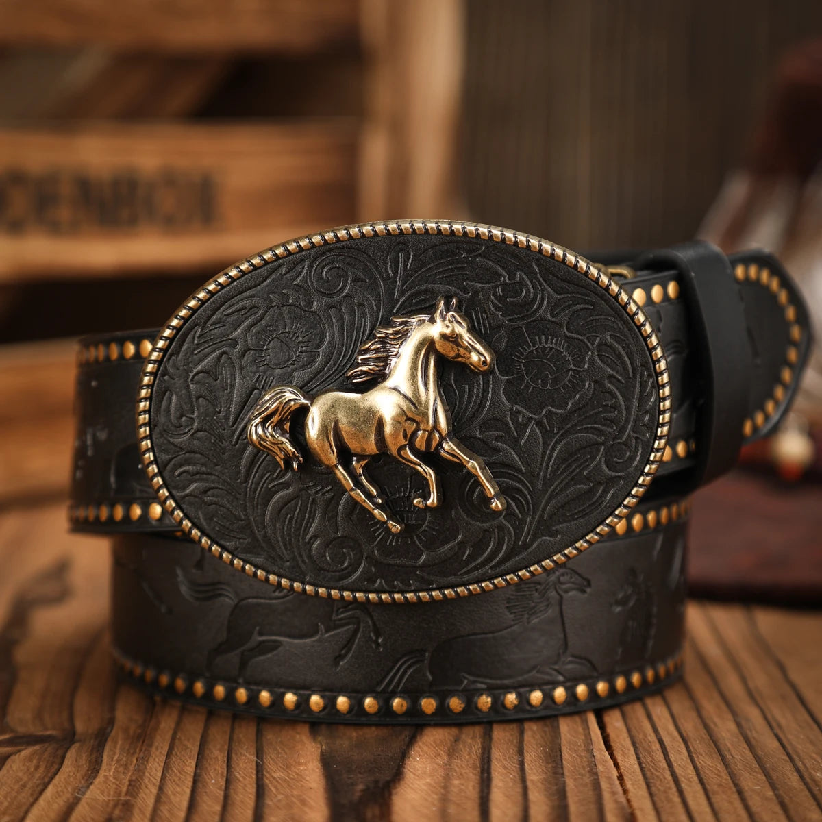 Cowboybälte i PU med metallspänne, retro