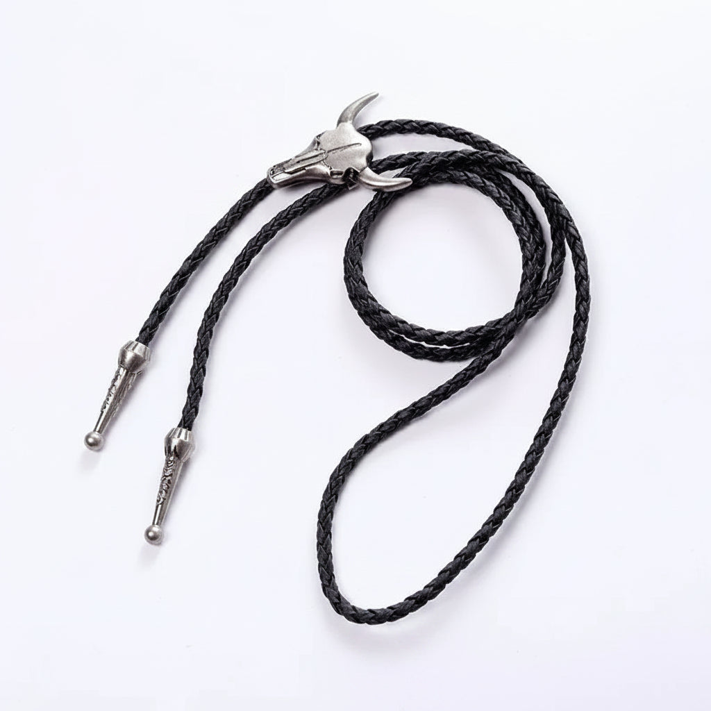 Bolo tie i konstläder med tjurhuvud