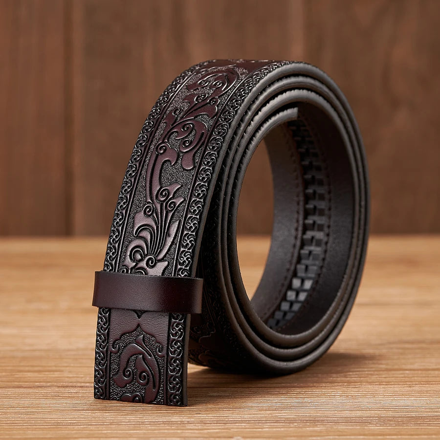 Cowboybälte i äkta läder utan spänne, 3,5 cm