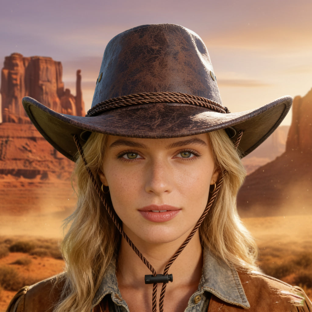 Cowboyhatt i konstläder med brett brätte, vintage