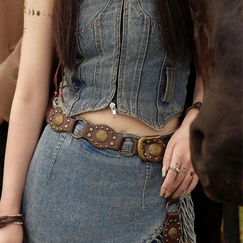 Cowboybälte med nitar, brun (vintage)