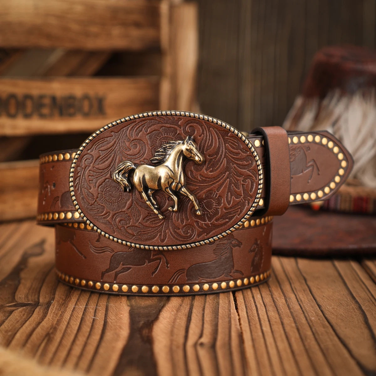 Cowboybälte i PU med metallspänne, retro